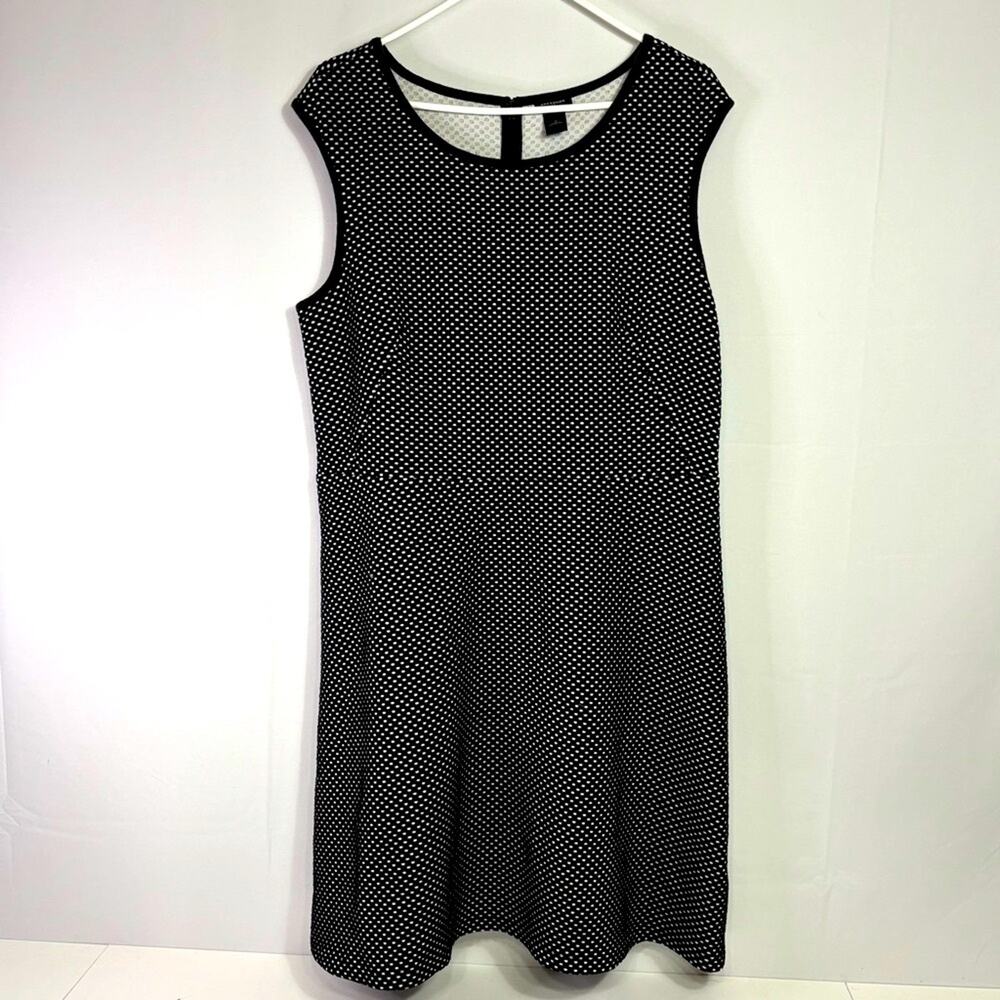 Ann Taylor Black Tiny Polka Dotted Knit Sleeveless Crew Neck Dress Size 16 0650